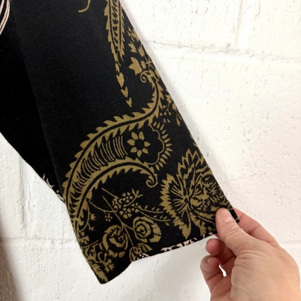 CJ Banks Tunic Black Tan Paisley Floral Beaded Artsy Eclectic Office Bohemian 1X - Picture 3 of 14